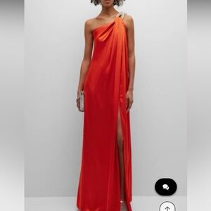 Stella McCartney Double Satin One-Shoulder Gown w/ Rhinestone Detail